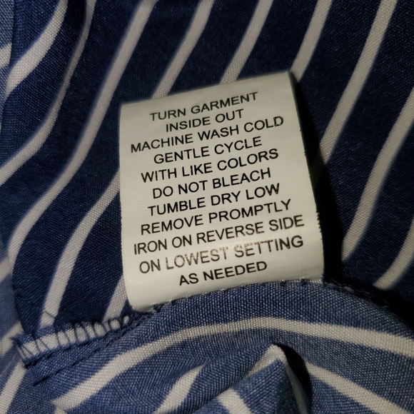 Notations Woman Roll Tab Sleeve Striped Button Down, Size: 1X, Navy & White - Picture 7 of 12